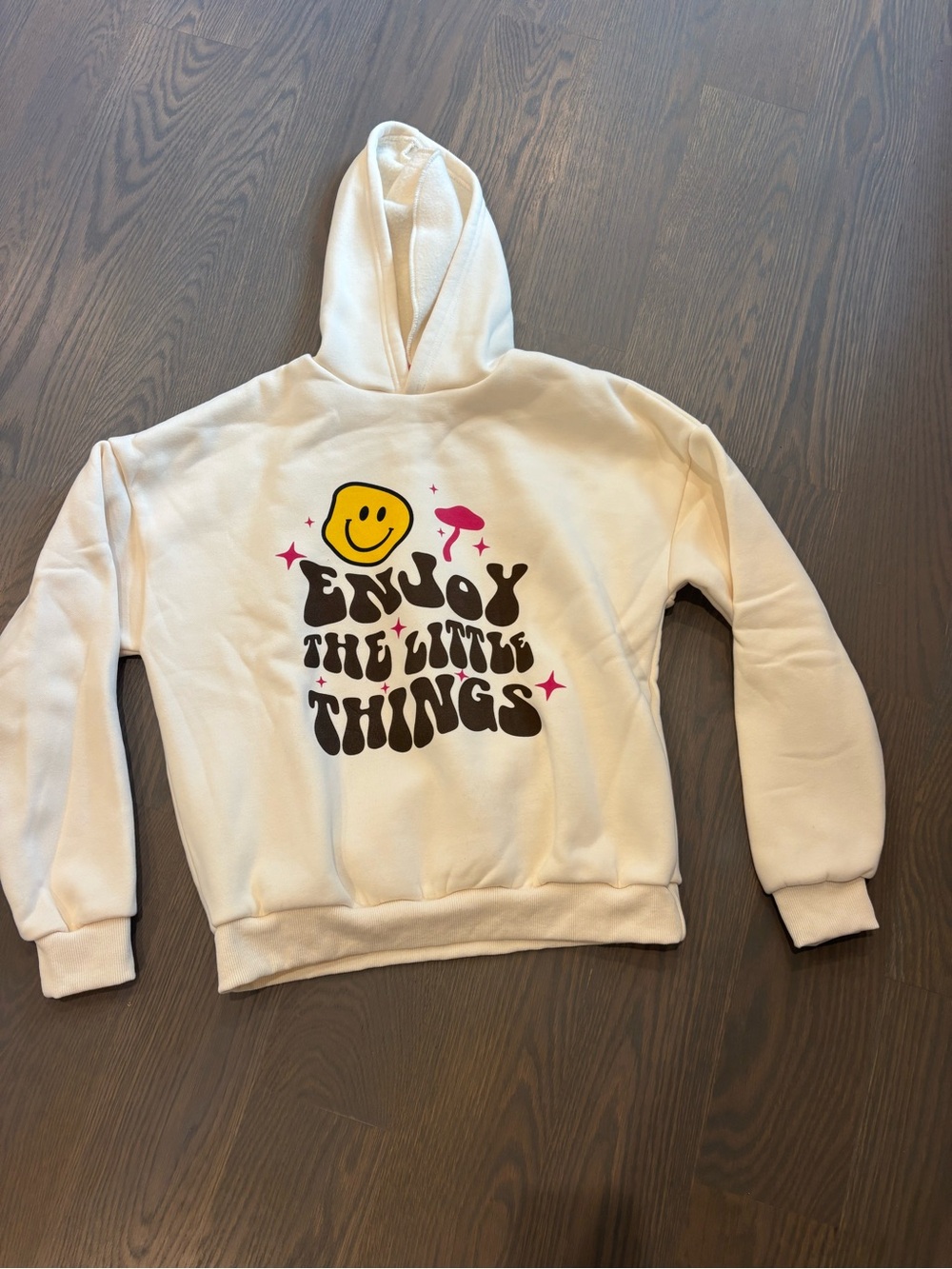 Edikted Cream Graphic Hoodie with Yellow Smiley & Pink Accents